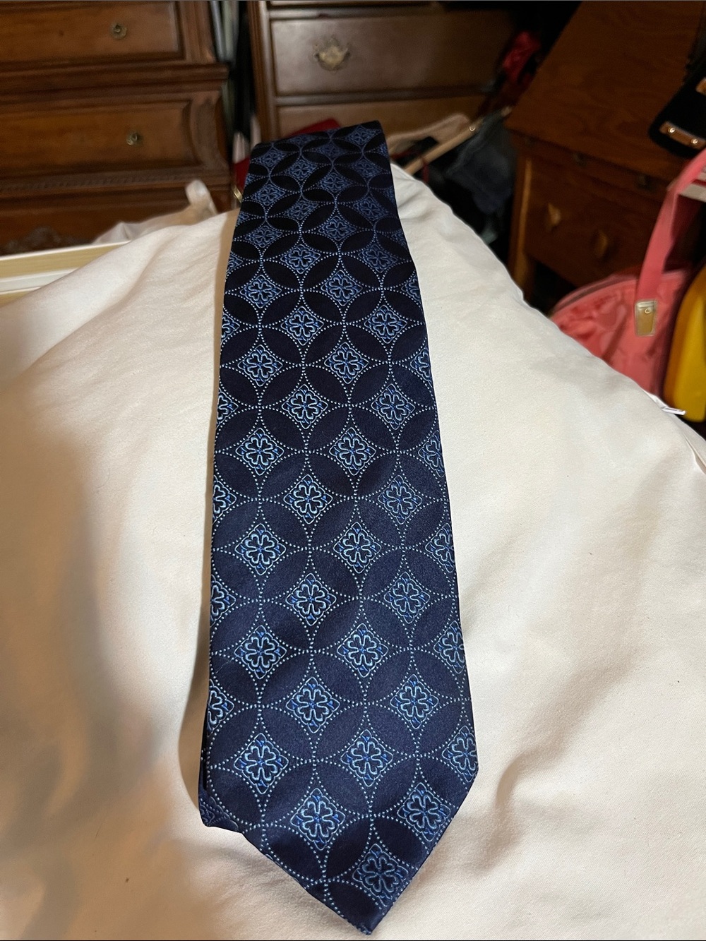 Sean John Navy Blue Geometric Pattern Tie